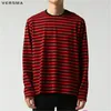 Men s Tracksuits VERSMA Korean Ulzzang Harajuku GD Black White Striped T shirt Men Women Unisex Loose Oversized Long Sleeve Couple T Shirt 230322