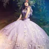 Лавандовое блестящее платье с шариками Quinceanera платья с кружевными узорчаты