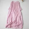 Casual Dresses 100% Natural Cotton Linen Summer Dress Women Vintage Literature and Art Organ Pleated Mid-length Long Dresses 230323