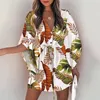 Robes décontractées Été décontracté Boho robes femmes flore imprimé manches chauve-souris à lacets robe femme irrégulière Sexy plage Mini robes robes 230323