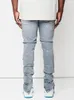 Herenjeans ontwerp mannen jeans man verf slanke fit katoen gescheurd denim broek knie holle out lichtblauwe jeans voor heren streetwear 230323