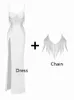 Casual jurken witte avondjurk sexy spaghetti high-split luxe Rhinestone Tassel Diamond Bodycon Celebrity Runway Party Club Dressescas