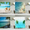 Seaside Sea Beach Ocean Coconut Tree Shower Curtains Bathroom Curtain Waterproof Polyester Frabic Bath Curtain with Hooks