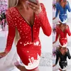 Casual Dresses Christmas Bodycon Dress Women Autumn Winter Long Sleeve Zipper Neck Slim Sexy 2023 Xmas Party Vestidos