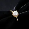 18 carats en or d'eau douce Pearl S925 Silver Ring Crown Design Luxury Open Ring Fashion Personnalité Femmes Bijoux Gift