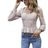 Bluzki damskie 2023 Modna kobieta kwadratowa szyja T-shirt top Slim Fit Krótki trójwymiarowy klatka piersiowa ciasna koszula z długim rękawem Kobiety