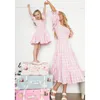 Family Matching Outfits Summe Mother Daughter Dresses Pink Grid Spring Look Mommy and Me Clothes Mom Mum Baby Women Girls Dress 230323