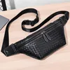 Taille Zakken Mannen Borst Geweven Heuptasje Luxe Lederen Schoudertas Automatische gesp Riem Casual Man Grote Capaciteit Crossbody 230323