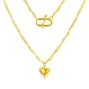 Ketten Solide Echt 24K Gelbgold Frauen Glücksherz Charm mit O-Kette Halskette