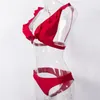 Damen-Bademode, Strandurlaub, sexy Bikini-Set, Lotusblatt, geteilt, zweiteilig, roter Badeanzug, niedrige Taille, brasilianischer Biquini