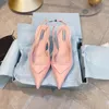 Com caixa de sapatos de designer marca slide boné apontou alta última moda feminina couro genuíno saltos rasos sandálias rosa 35-40 + caixa 3830