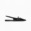 Sandals Slingback feminino Bottom Summer Black Couather Point Point Woman Ballet Shoes Zaza 2023 Fashion Low Helk Beach