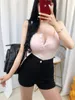 Kvinnors tankar Camis Sexig Slim Tank Top Women ärmlös stickad halter White Black Bustier V Neck Button Summer Crop S Croped Feminino 2023 230322