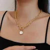 Pendant Necklaces AENSOA Gold Silver Color Acrylic Round Pendant Necklaces for Women Thick Chain Toggle Clasp Punk Collar Necklace Women's Jewelry Z0321