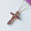 Fashion Female Zircon Pendants Imitation Amethyst Crystal Jesus Cross Necklaces for Women Jewelry Gift