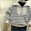 Chemises pour enfants Col rabattu Manches longues Longueur régulière Pull à rayures Coton Doux Confortable Casual Automne Enfants Unisexe 230322