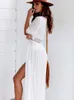 Kadın mayo 3xl plaj uzun maxi elbise kadın bikini örtbas tunik paraşa beyaz v boyun elbisesi elbise mayo mayo plaj kıyafeti 230323
