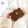 Plånböcker Chic Korea Solid Color Card Holder Vintage Casual Women Wallet Pu Leather Female Purse Money Clip Wallet Ins Lady Coin Purse Z0323