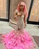 2023 arabo Aso Ebi rosa sirena abiti da ballo in rilievo cristalli sexy sera formale festa secondo ricevimento compleanno abiti di fidanzamento vestito ZJ3222