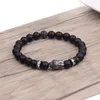 Strand Religious Style Classic Copper Buddha Head Bracelet Matte Black Frosted Stone Beaded Elastic Handmade Jewelry For Women