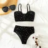 Women's Swimwear Swimsuit 2023 Sexy Star Printed Velvet Split Bikini Set Push Up Two Piece Beachwear Bathing Suit Tankini T2Wome