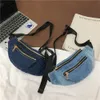 Midjeväskor denim crossbody Sling Vintage Anpassning Street Sports Fanny Packs Stylish Mångside Ladies Zipper Chest Dom 230323