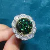 Cluster-Ringe Inbeaut 925 Silber Ausgezeichneter Schnitt 10 Karat BlueGreen Pass Diamond Test Moissanit Verlobungsblumenring für Frauen Fein