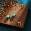 Charme Vintage design cristal étoiles et lune asymétrique Goutte d'Oreille Ancien artisanat d'or incrusté Turquoise glands boucles d'oreilles pour femmes bijoux Z0323