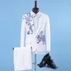 Costumes pour hommes blanc Mariage marié Mariage pour hommes broderie Blazer garçons bal mode Slim Masculino dernières conceptions de pantalon de manteau