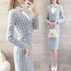 Tvådelad klänning Elegant Plaid Tweed Party Dress Set Women Vintage Crop Top och ärmlös Slim Tank Dress Fall Stylish Office Lady 2 Piece Suit 230323