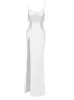 Casual jurken witte avondjurk sexy spaghetti high-split luxe Rhinestone Tassel Diamond Bodycon Celebrity Runway Party Club Dressescas