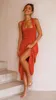 Sukienki swobodne sukienki letnie kobiety solidny kolor mody bez pleców bawełniany długi elegancki lniany pomarańczowy maxi sukienki żeńskie 2022 vestido p230322
