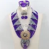 Collier boucles d'oreilles ensemble incroyable violet perles nigérianes africaines bijoux gris cristal perle pour mariée 2023 AMJ819