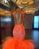 2023 Arabic Aso Ebi Orange Mermaid Prom Dresses Sequined Lace Evening Formal Party Second Reception Birthday Engagement Bridesmaid Gowns Dress ZJ4403