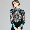 Herrbadkläder H Han Queen Europe Chiffon Blus Women Vintage Print Ladies Tops Puff Sleeve Casual Weame Wear Office Shirts 230322