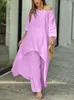 Kvinnor S Tvådelade byxor 2023 Spring Summer Fashion Loose Leisure Oversize Suit Oregelbundet långärmad fast färguppsättning Kvinnor Streetwear 230322