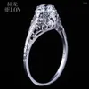 Cluster Rings HELON Sterling Silver 925 Round Cut 5.5mm 0.6ct Moissanites Diamond Engagement Fine Ring Women Vintage Antique Wedding Jewelry