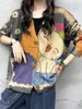 Kvinnors stickor Tees Max Lulu Winter Ladies Harajuku Style Cartoon Clothes Fashion Printed Patchwork Casual Sweaters Loose Punk Cardigans 230323