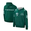 بلوزات بغطاء للرأس للرجال s في 2023 Formula One Racing Aston Martin Green Fashion Zipper Pullover Extreme Sports Clothing 230323