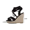 Sandaler Pxelena Summer Platform Wedge High Heels Cross bundna Gladiator Women Peep Toe Rome Strappy Shoes Lady Stor storlek 34-45