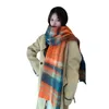 Scarves New Ac Plaid Scarf Imitation Cashmere Fashion Wear Korean Version Women Autumn and Winter Temperament Rainbow Shawl