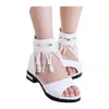 Första Walkers Summer Sandals Girls Shoes Tassel Spets Kids Fish Mouth Princess Black White Pink Size 27 36 Mode A858 230323