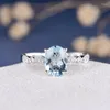 Cluster Rings CxsJeremy Natural Aquamarine Engagement Ring Solid 14K White Gold Oval Cut 7 9mm And Diamond Anniversary Gift For Women