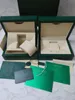 2023 New Boxes 핫 판매자 Dark Green Watch Box Gift Woody 케이스 소책자 카드 태그 및 서류 스위스 시계 상자