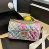 23C 2.55 Metallic Mermaid Colorful Quilted Bags Classic Doule Flap Quilted Multi Pochette CF Purse Gold Metal Chain Crossbody Shoulder Designer Handbags 26CM