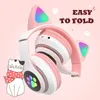 Trådlöst spel i örat söt kattörat TWS EARPHONES Hörlurar trådlöst med mic kan stänga LED Kids Girls Stereo Phone Music Bluetooth Headset Gamer gåva