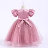 Girl Dresses Short Sleeves Girls Bridesmaid Wedding Gowns Long Princess Children Beaded Ballgown Birthday Party Show