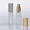 Klasik Uzun İnce Parfüm Atomizer Kare Şekli Boş doldurulabilir berrak cam sprey şişeleri Seyahat püskürtücüleri 10ml 1/3oz