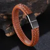 Charmarmband Punk Men smycken Röd flätat läderarmband Metall Magnet Buckle Mane Wrist Band FR1281