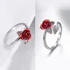 Kvinnor Öppna ringar Red Rose Flower Leaves Rings Ladies Justerbara fingerringar Mors dag Alla hjärtans dag Party SMEECHNIY GENTER